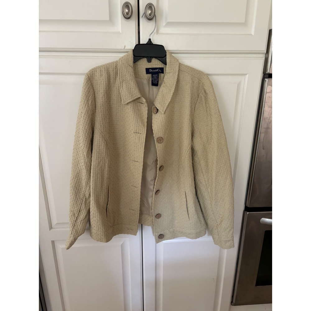 DENIM & CO Womens Beige Textured Button Front‎ Jacket Medium Cotton Blend